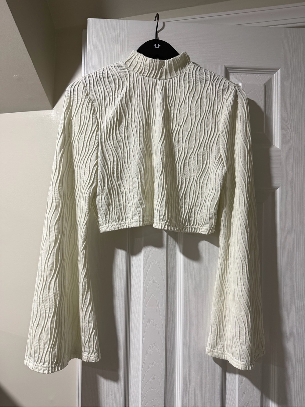 Cropped Cream Textured Mock Neck Top